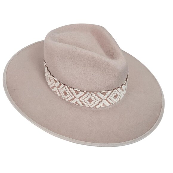 Olive & Pique Ella Wool Felt Gambler Flat Brim Western Hat with Aztec Band‎ OS - Picture 9 of 16